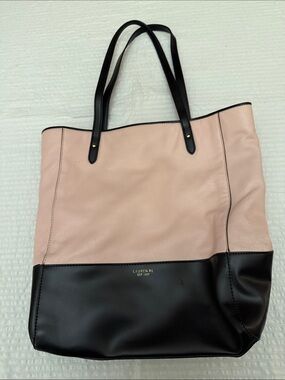 Lauren Ralph Lauren Pink and Black Colorblock Leather Tote